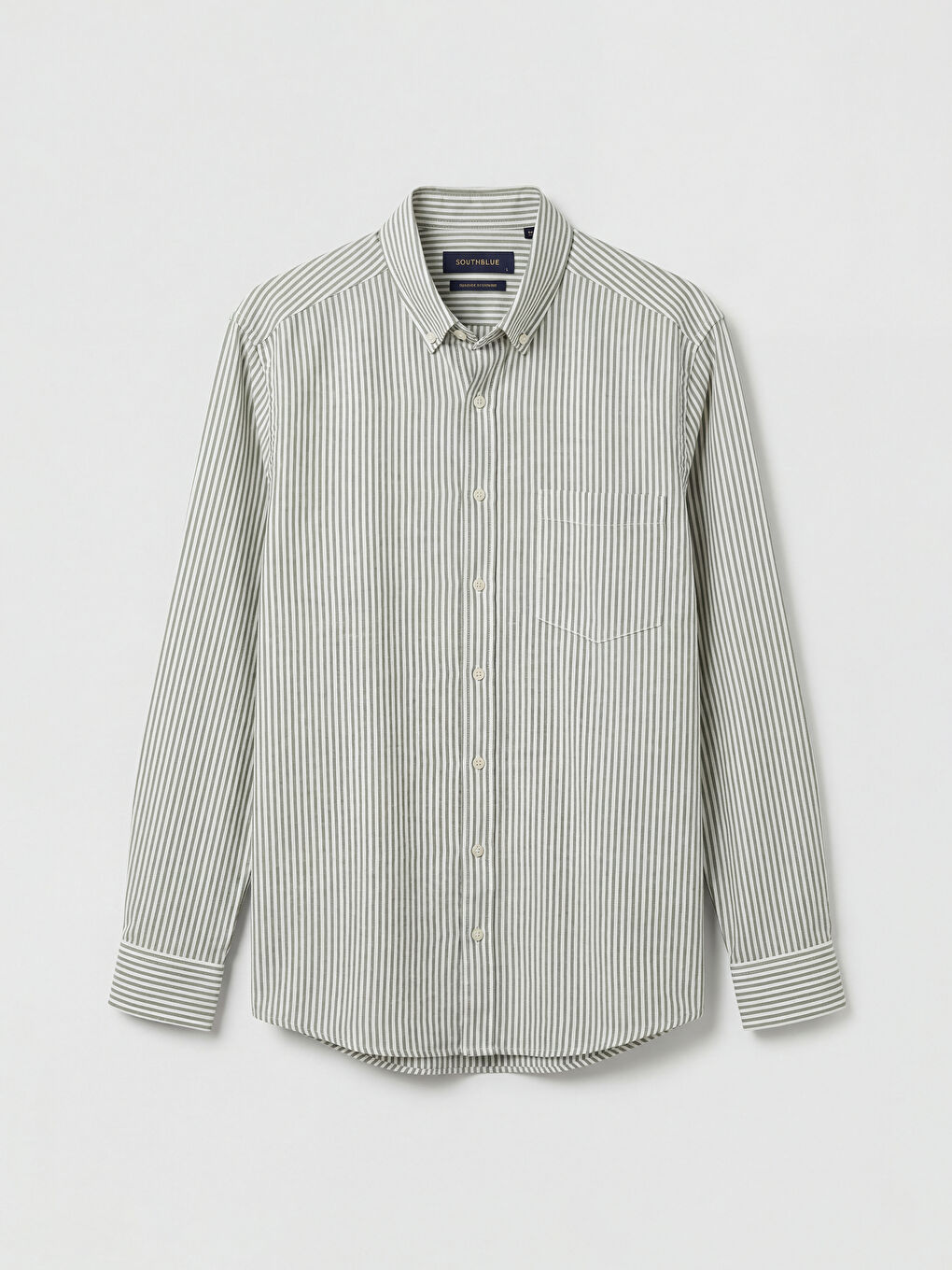 Haki Standart Kalıp Çizgili Oxford Erkek Gömlek