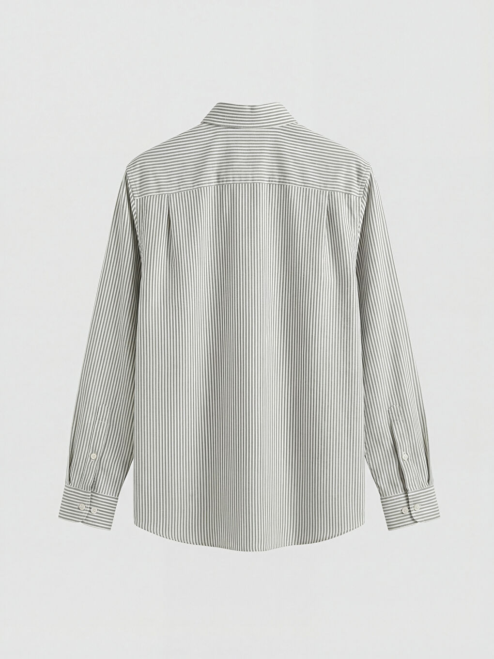 Haki Standart Kalıp Çizgili Oxford Erkek Gömlek-1