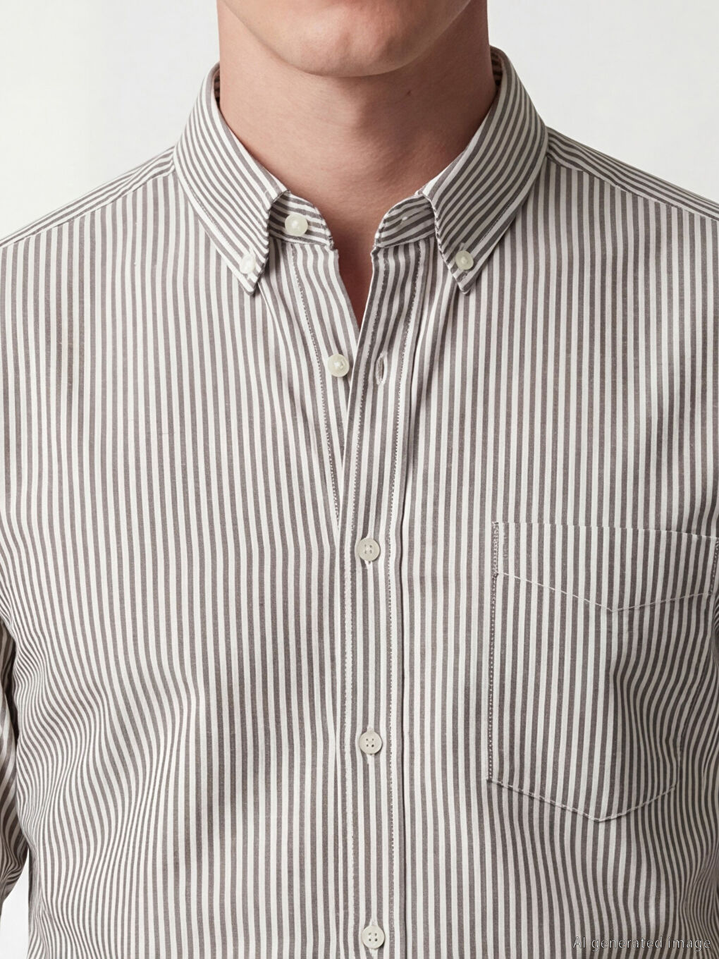 Kahverengi Standart Kalıp Çizgili Oxford Erkek Gömlek-2