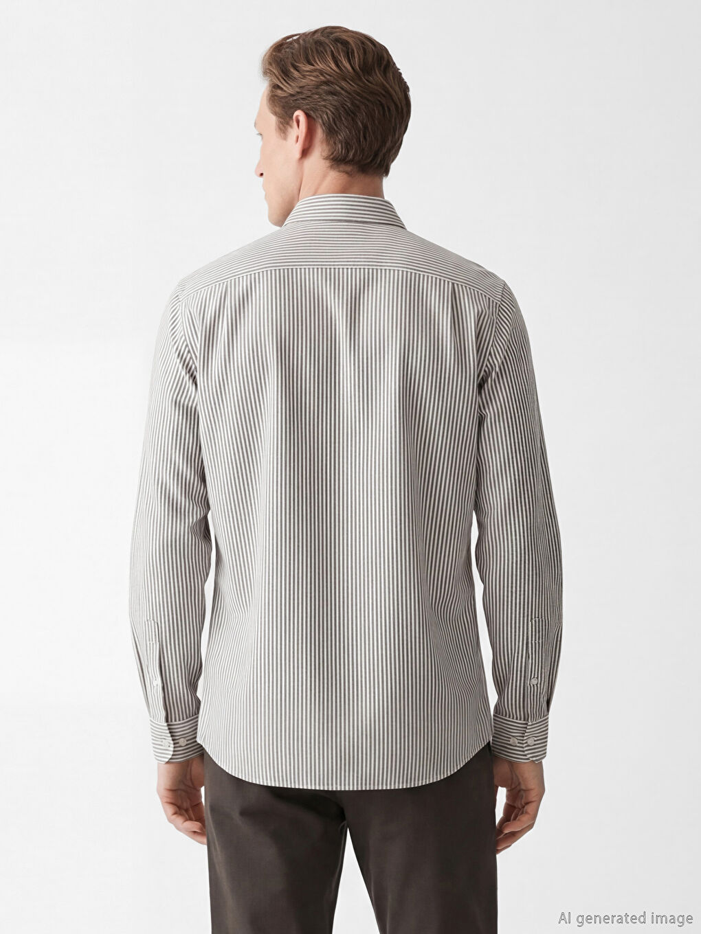 Kahverengi Standart Kalıp Çizgili Oxford Erkek Gömlek-3