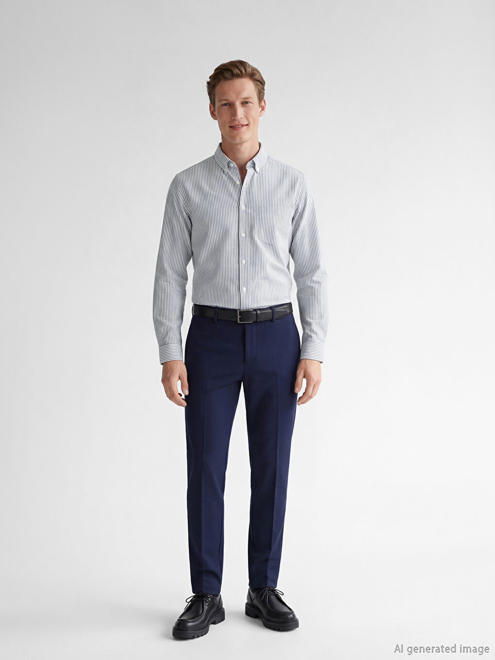 Lacivert Regular Fit Çizgili Oxford Erkek Gömlek-1