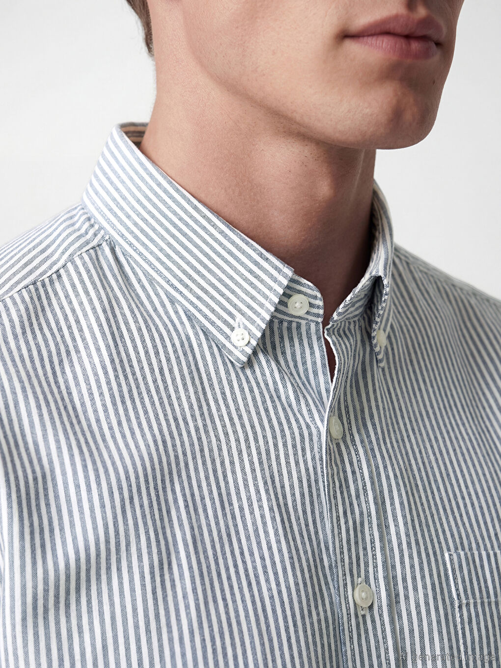 Lacivert Regular Fit Çizgili Oxford Erkek Gömlek-2