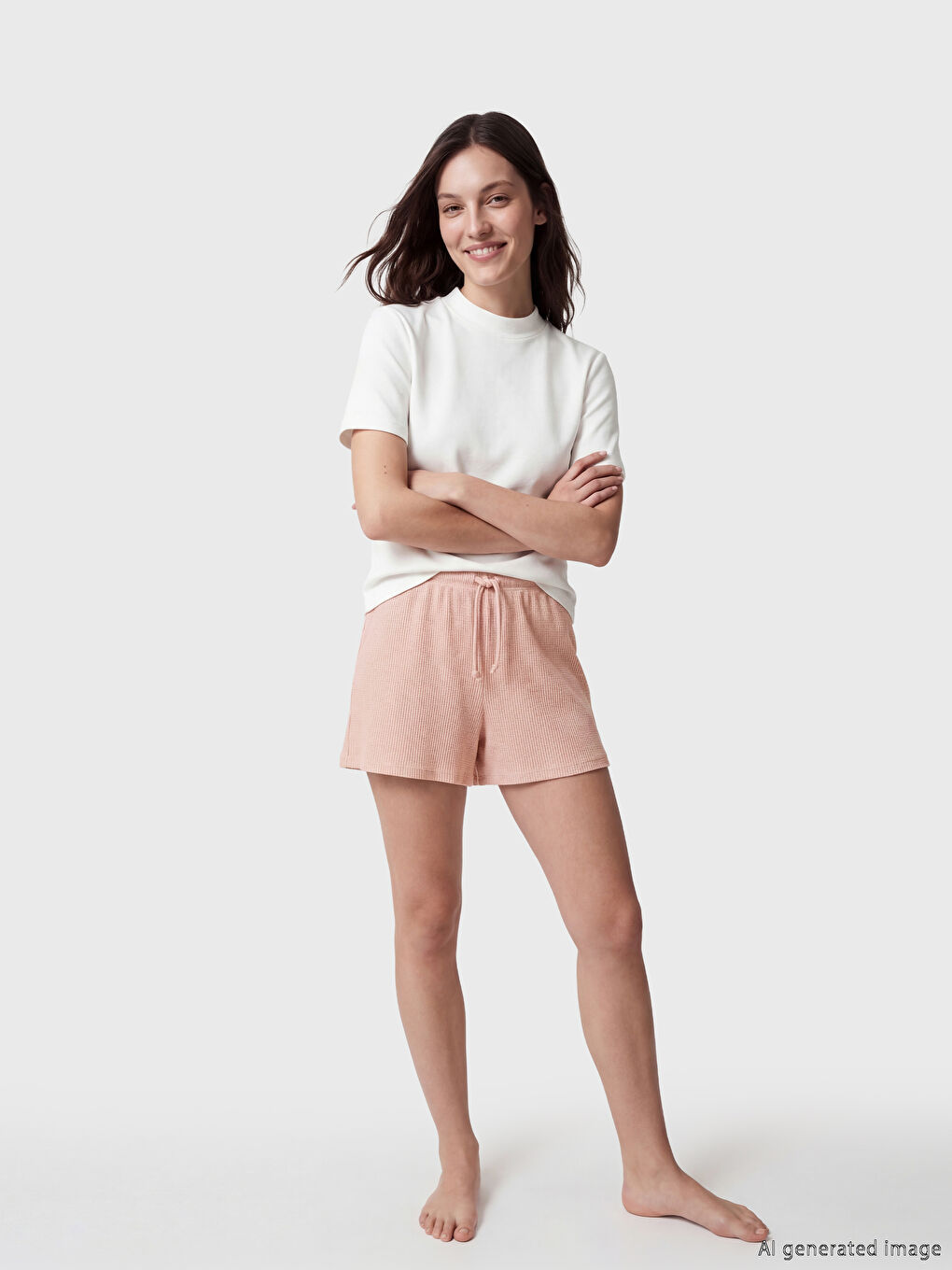 Pembe Beli Lastikli Dokulu Kadın Şort Pijama Altı-1