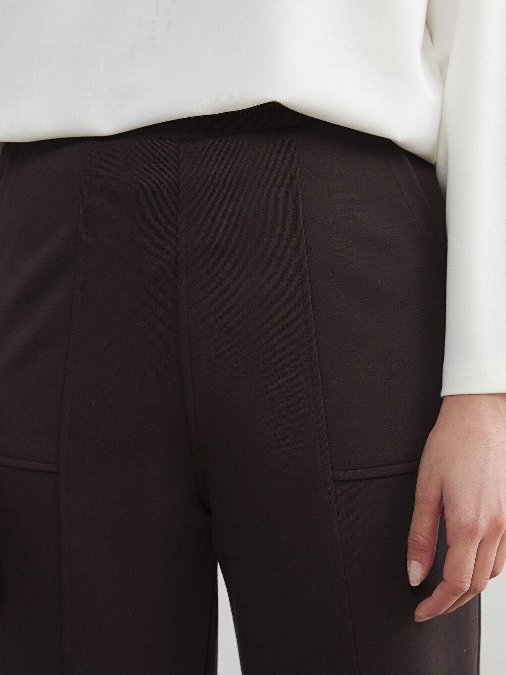 Kahverengi Beli Lastikli Soft Touch Kadın Eşofman Altı-2