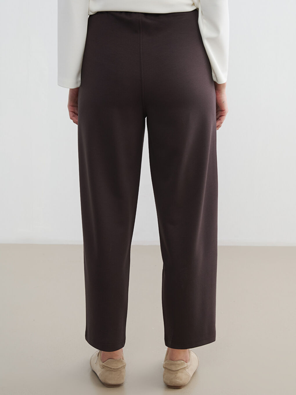 Kahverengi Beli Lastikli Soft Touch Kadın Eşofman Altı-3