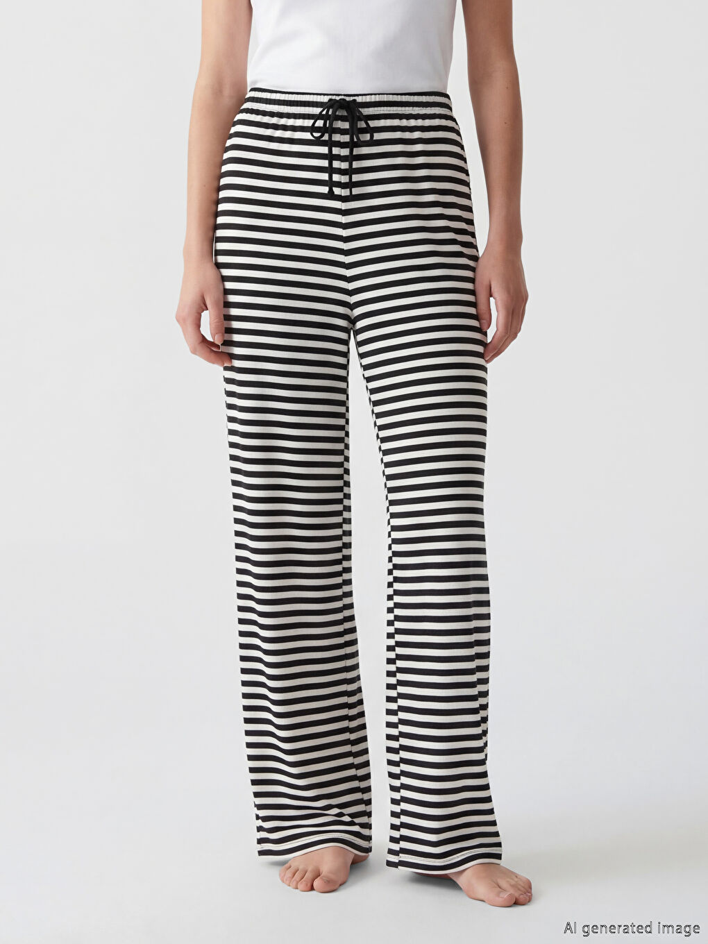 Siyah Beli Lastikli Çizgili Kadın Pijama Altı-1