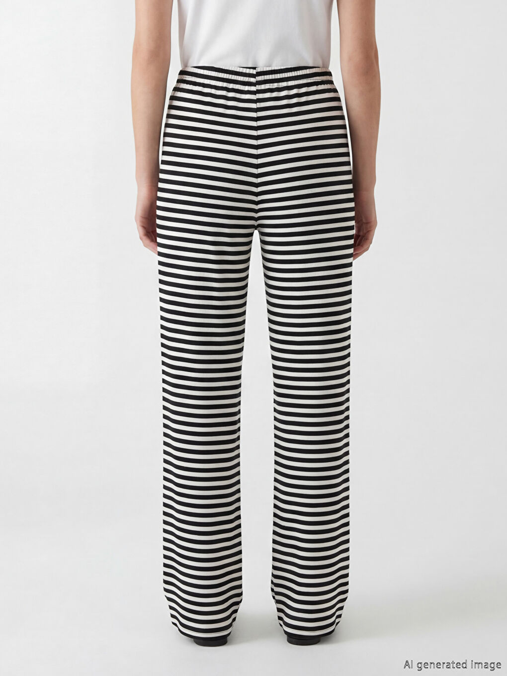 Siyah Beli Lastikli Çizgili Kadın Pijama Altı-3