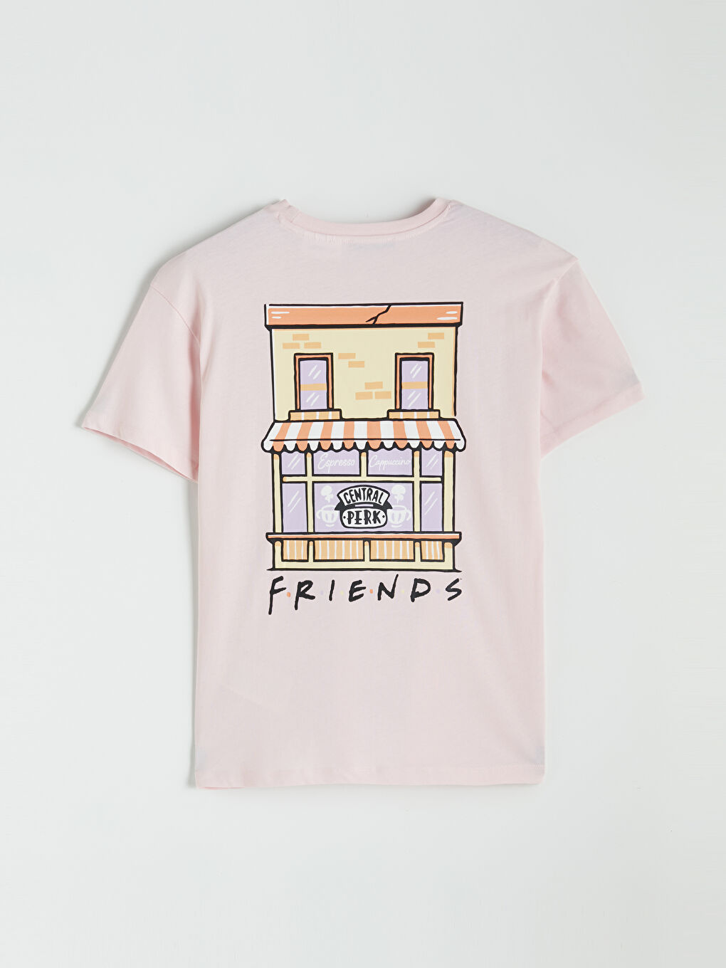 Pembe Bisiklet Yaka Friends Baskılı Kadın Tişört-6