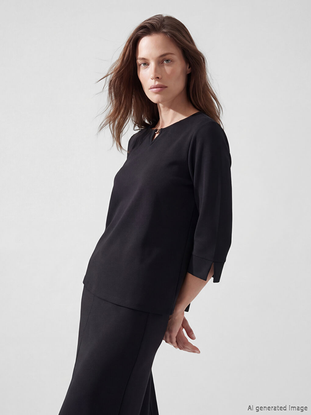 Siyah Bisiklet Yaka Soft Touch Bluz