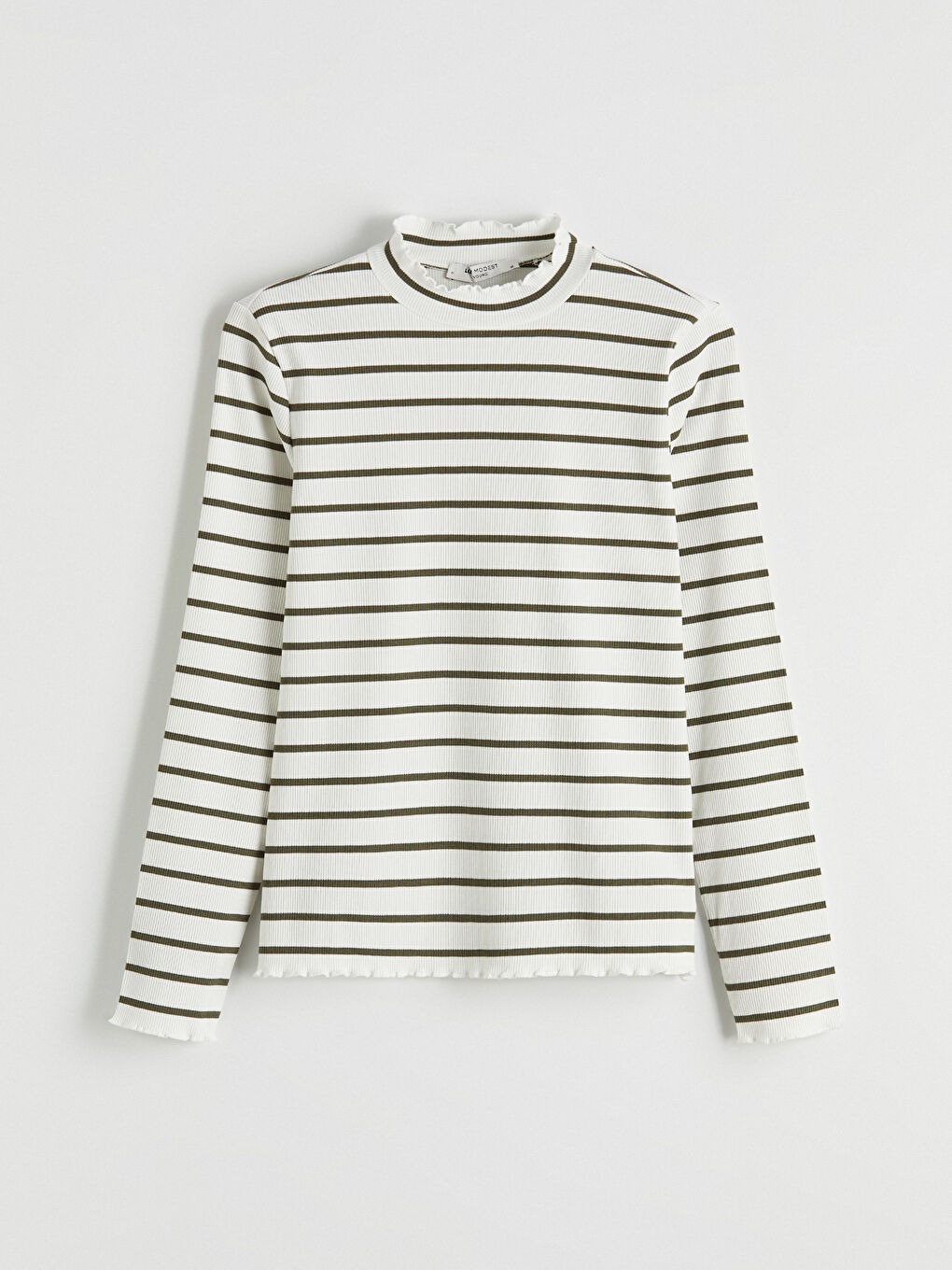 Yeşil Fırfırlı Dik Yaka Çizgili Kadın Body