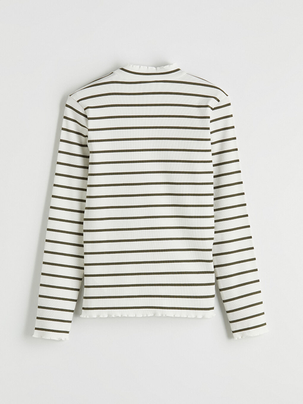 Yeşil Fırfırlı Dik Yaka Çizgili Kadın Body-2