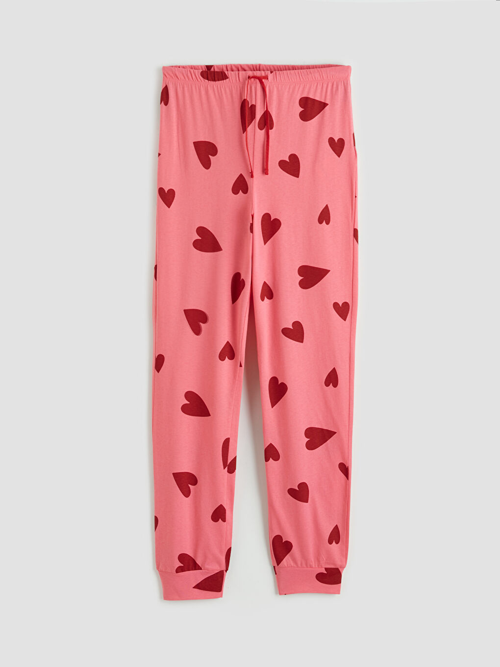 Pembe Kalp Desenli Kadın Jogger Pijama Altı
