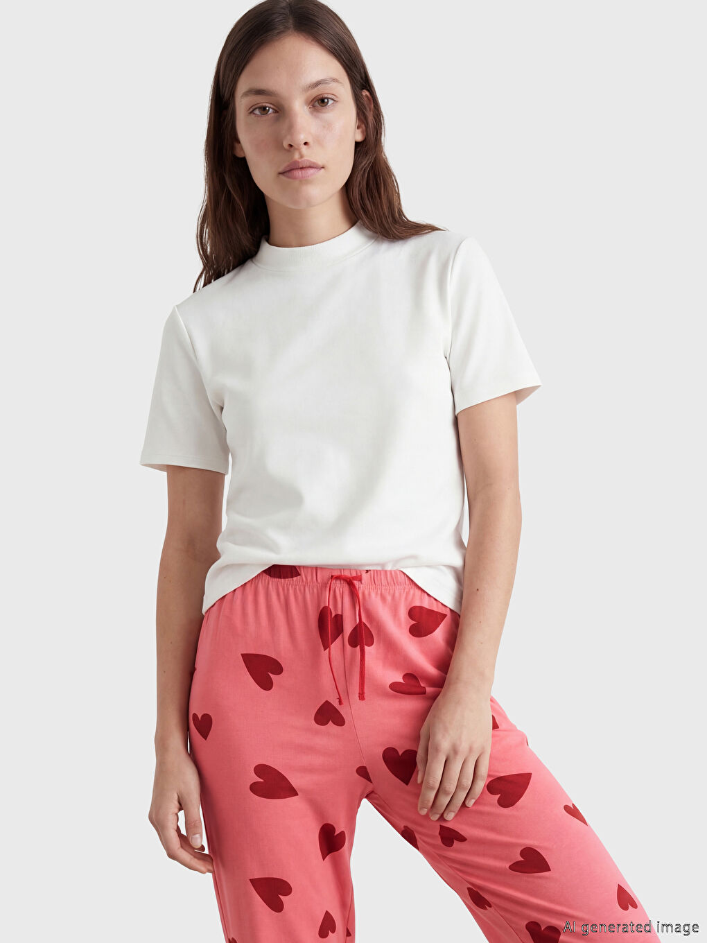 Жүрек өрнекті әйелдерге арналған джоггер пижама шалбары-1