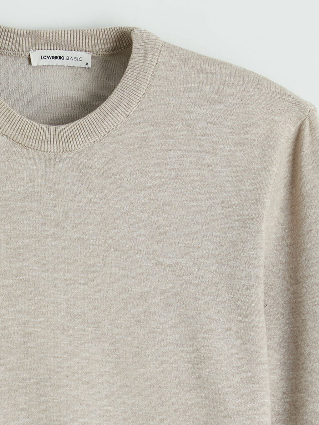 Bej Bisiklet Yaka Erkek Triko Kazak-1