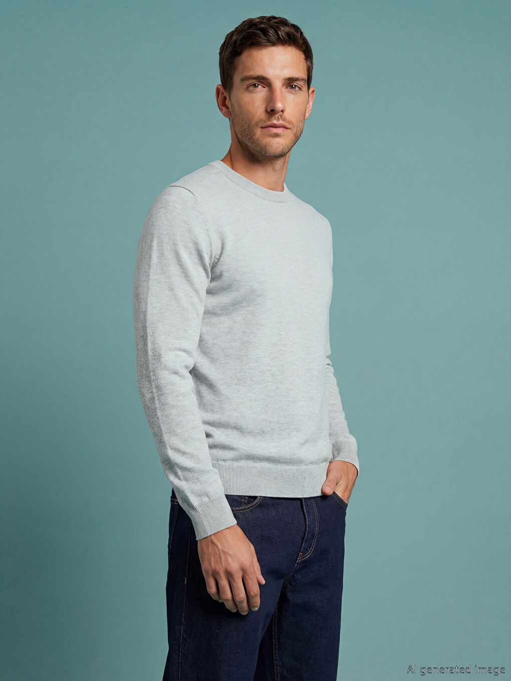 Gri Bisiklet Yaka Erkek Triko Kazak