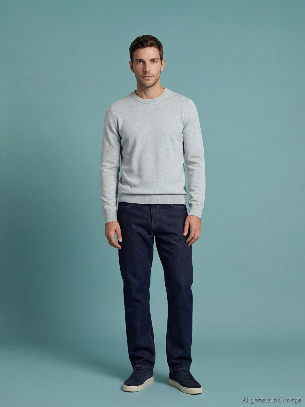 Gri Bisiklet Yaka Erkek Triko Kazak-1