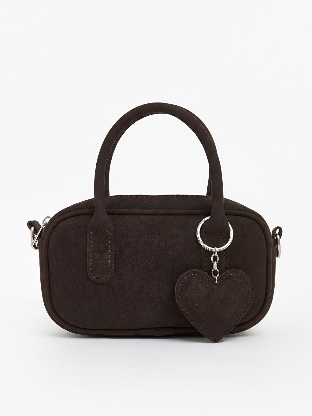 Kahverengi Kalp Aksesuarlı Süet Görünümlü Kız Çocuk Omuz Çantası-1