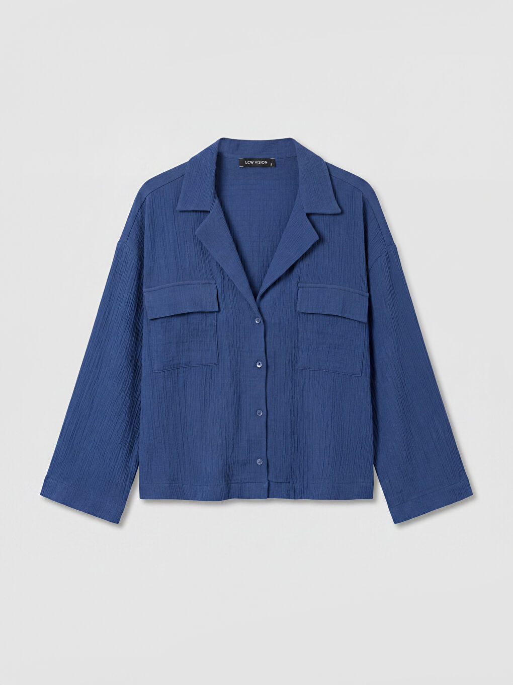 Mavi Oversize Kadın Müslin Gömlek