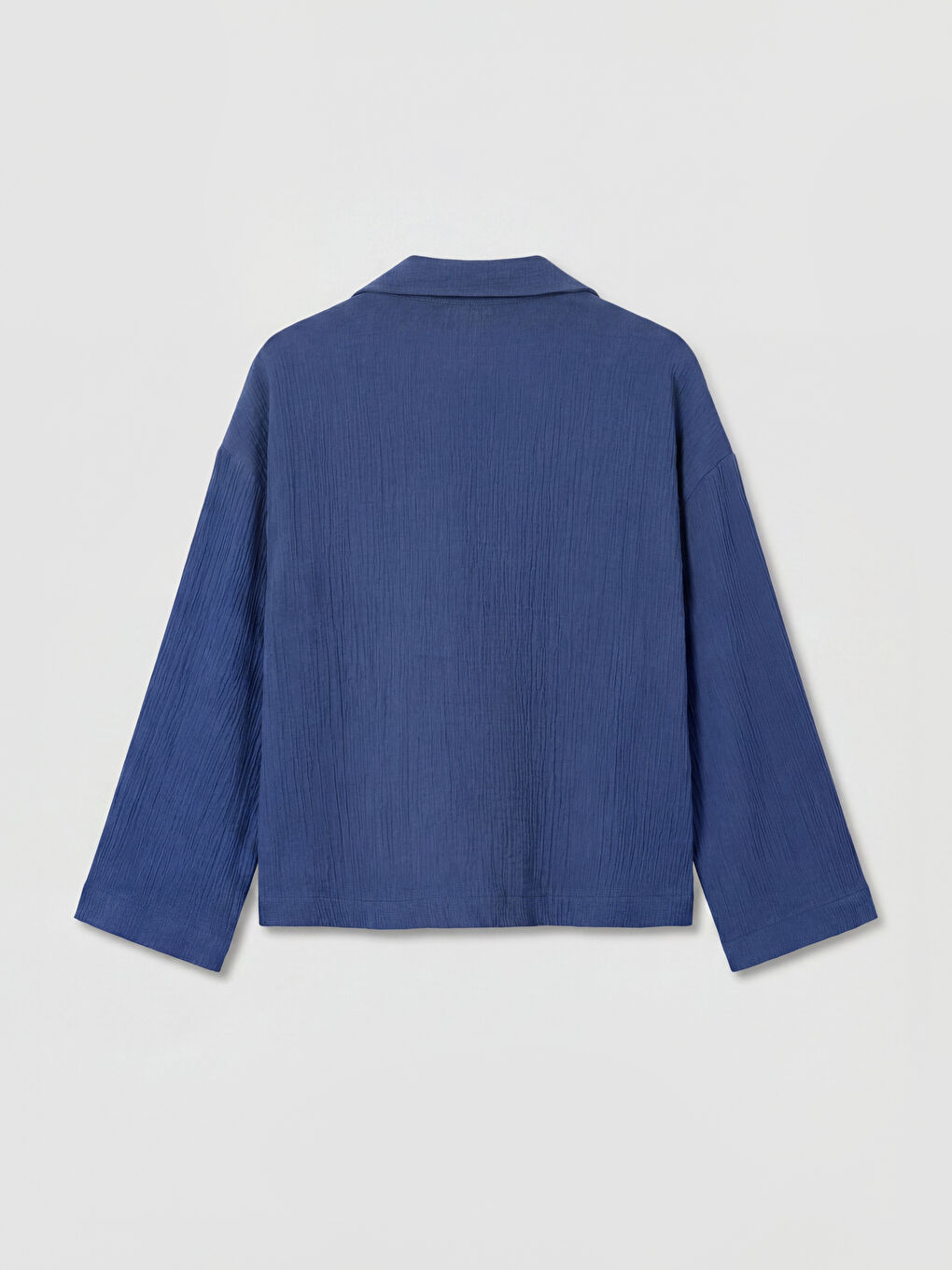 Mavi Oversize Kadın Müslin Gömlek-1