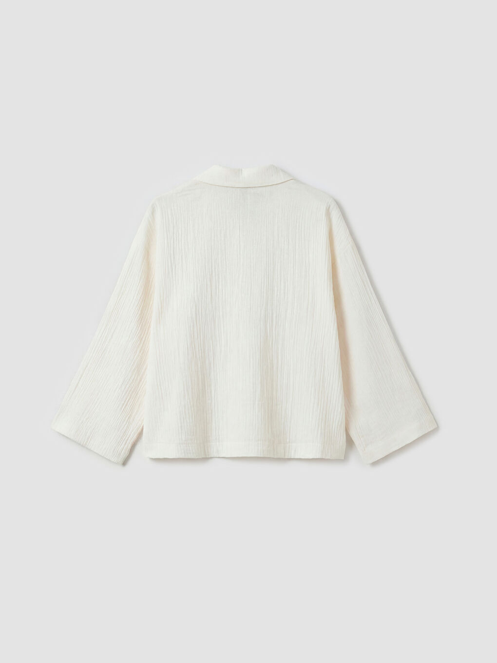 Ekru Oversize Kadın Müslin Gömlek-1