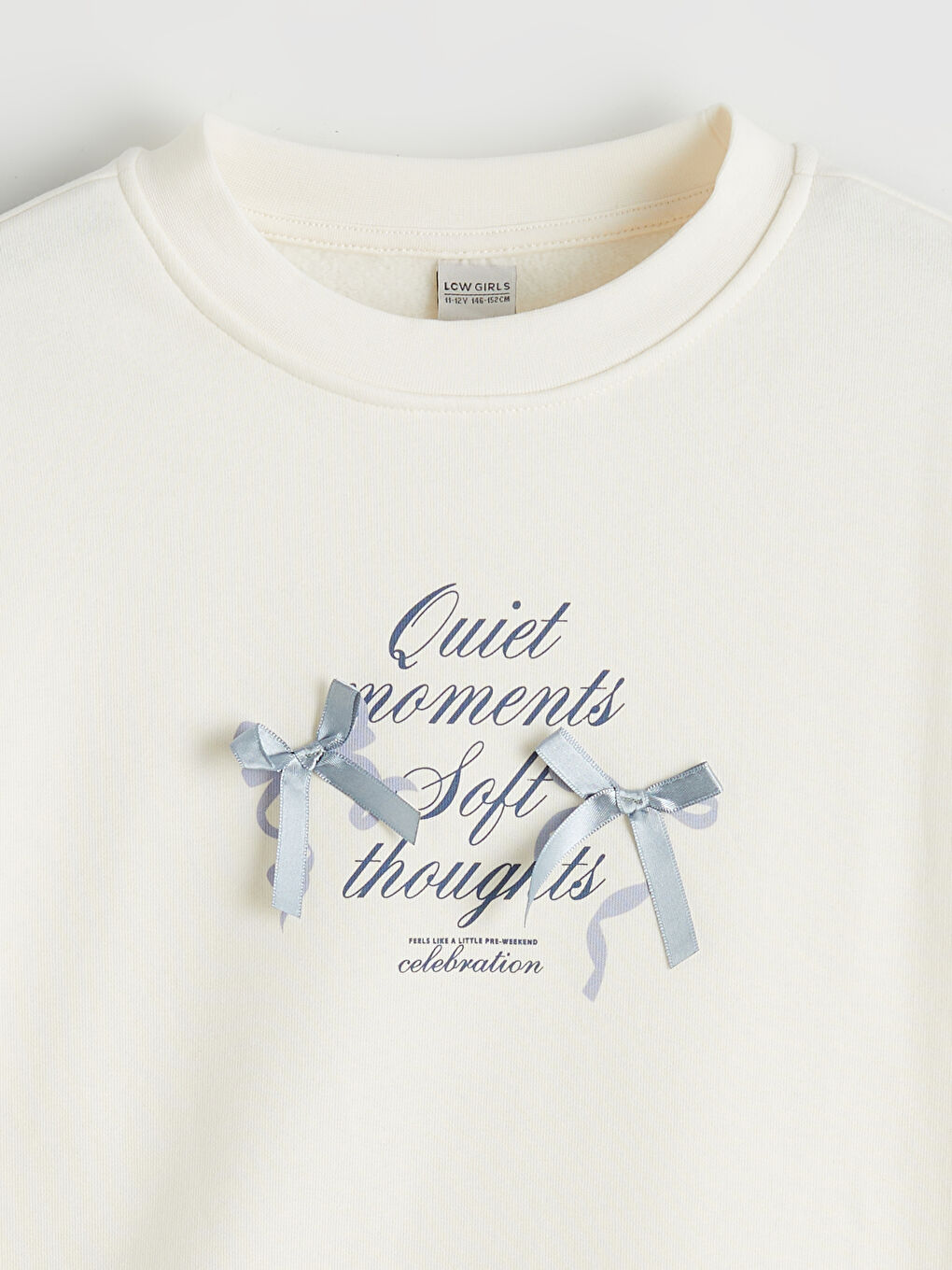 Ekru Bisiklet Yaka Baskılı Kız Çocuk Kalın Sweatshirt-1