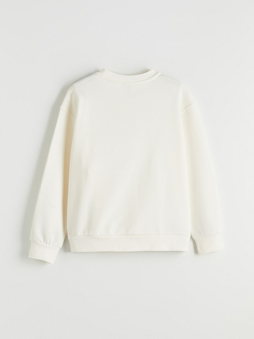 Ekru Bisiklet Yaka Baskılı Kız Çocuk Kalın Sweatshirt-3