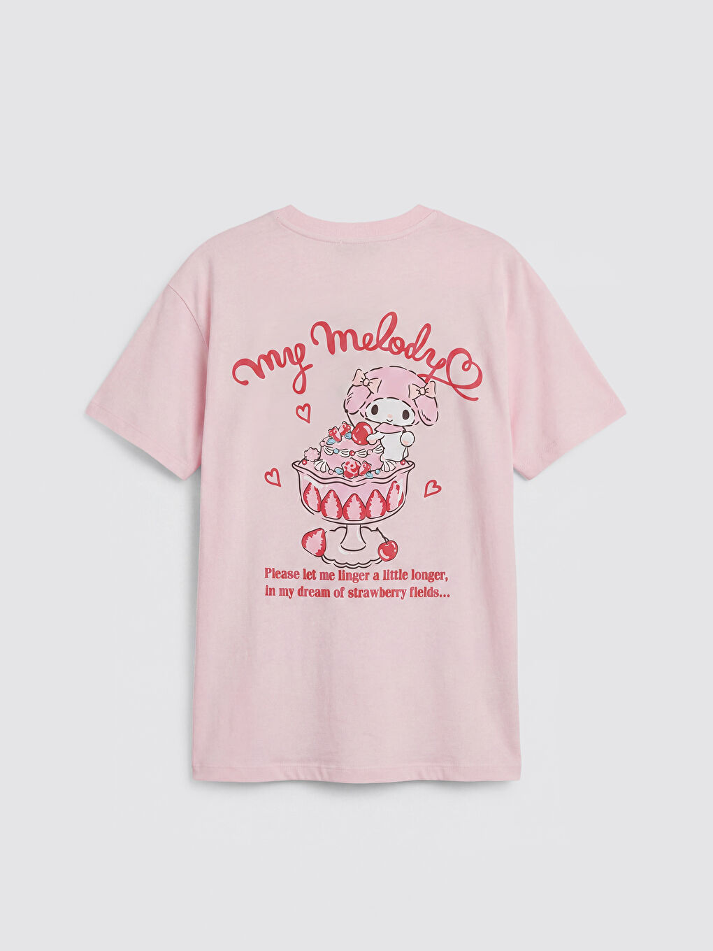 Pembe Bisiklet Yaka My Melody Baskılı Kadın Tişört-1