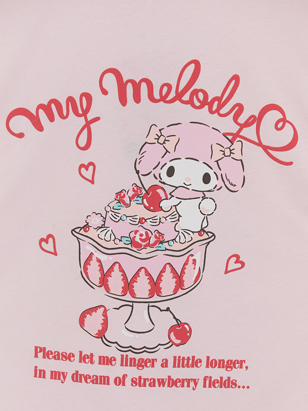 Pembe Bisiklet Yaka My Melody Baskılı Kadın Tişört-2