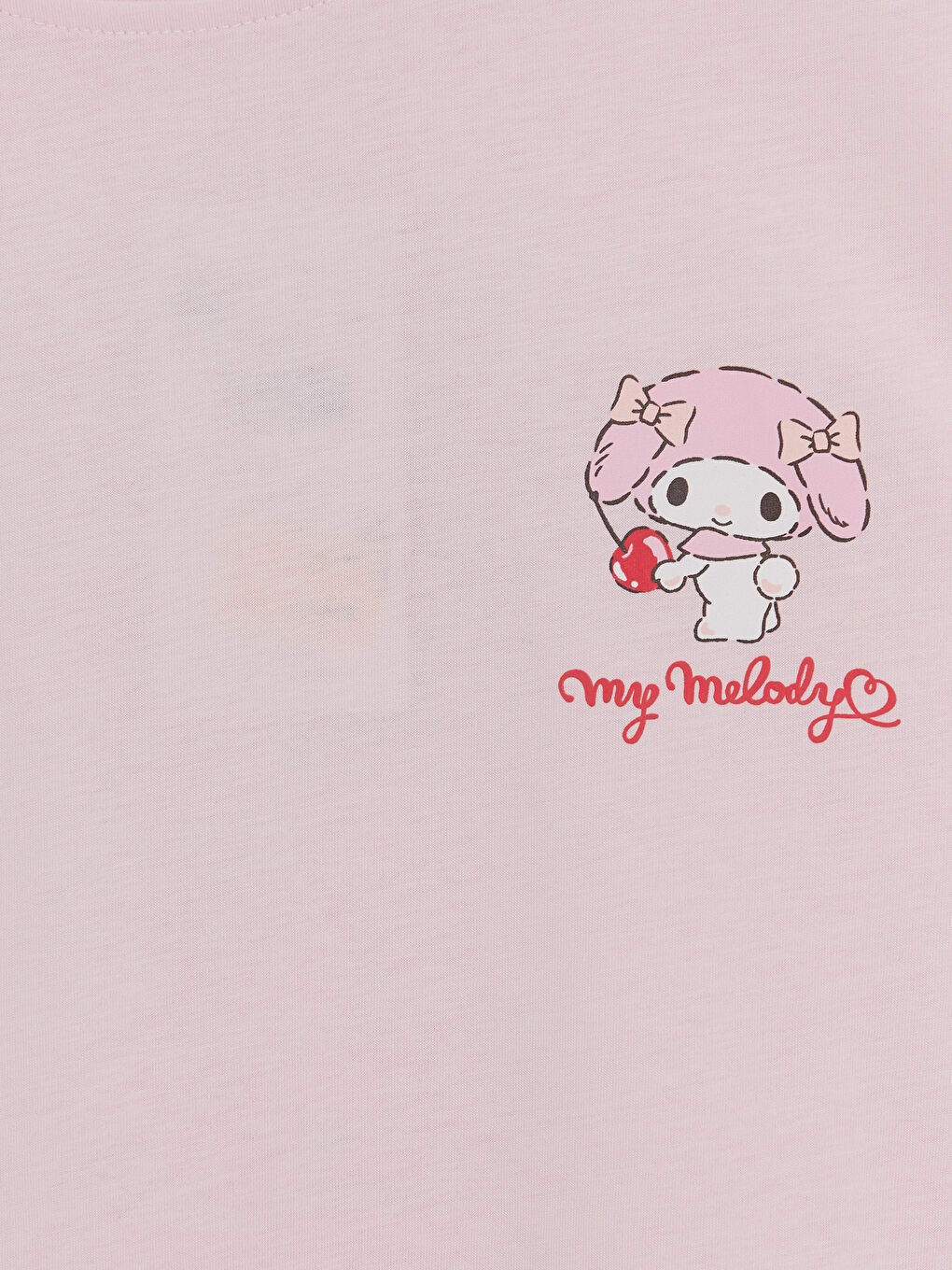 Pembe Bisiklet Yaka My Melody Baskılı Kadın Tişört-3