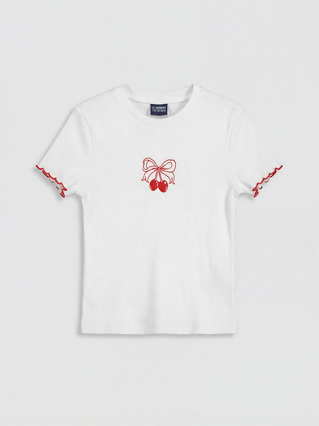 Ekru Nakışlı Kız Çocuk Fitilli Tişört ve Etek-1