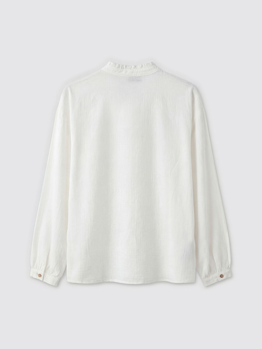 Ekru Bağlamalı Yaka Oversize Kadın Gömlek-1