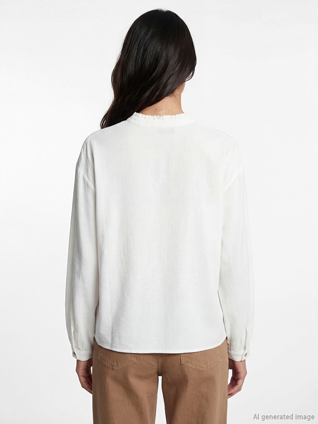 Beyaz Bağlamalı Yaka Oversize Kadın Gömlek-3