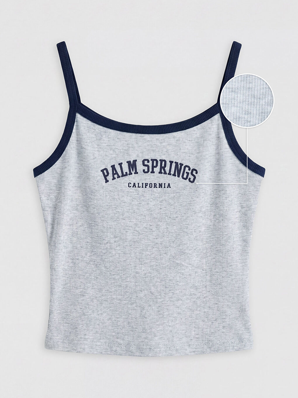 Gri İp Askılı California Baskılı Kadın Crop