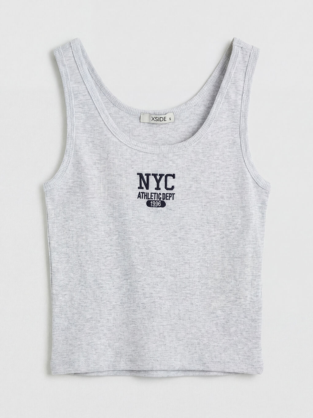 Gri U Yaka NYC Nakışlı Kadın Atlet-4