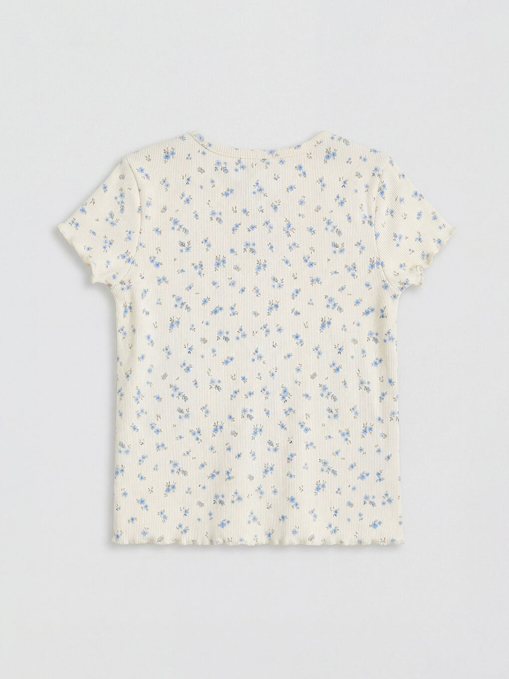 Ekru Desenli Fırfırlı Kız Çocuk Tişört-1