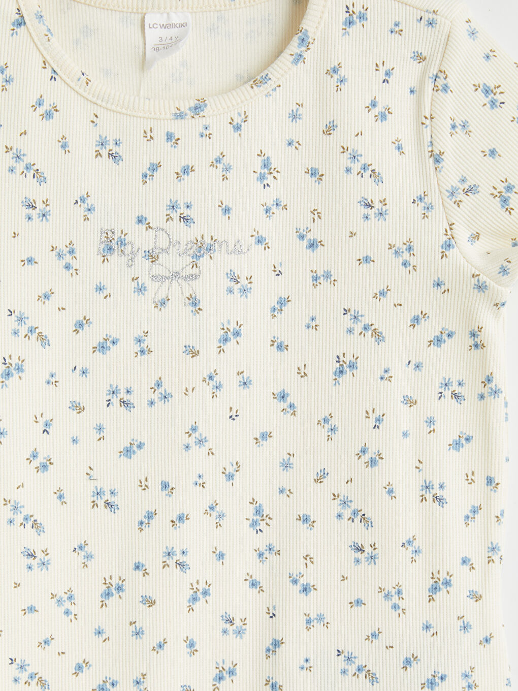 Ekru Desenli Fırfırlı Kız Çocuk Tişört-2