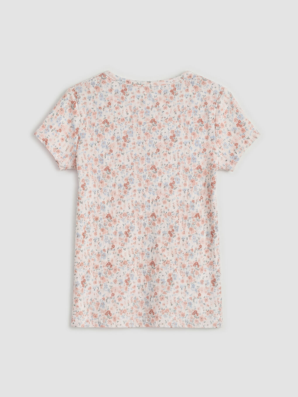 Ekru Çiçek Desenli Kız Çocuk Fitilli Tişört-1