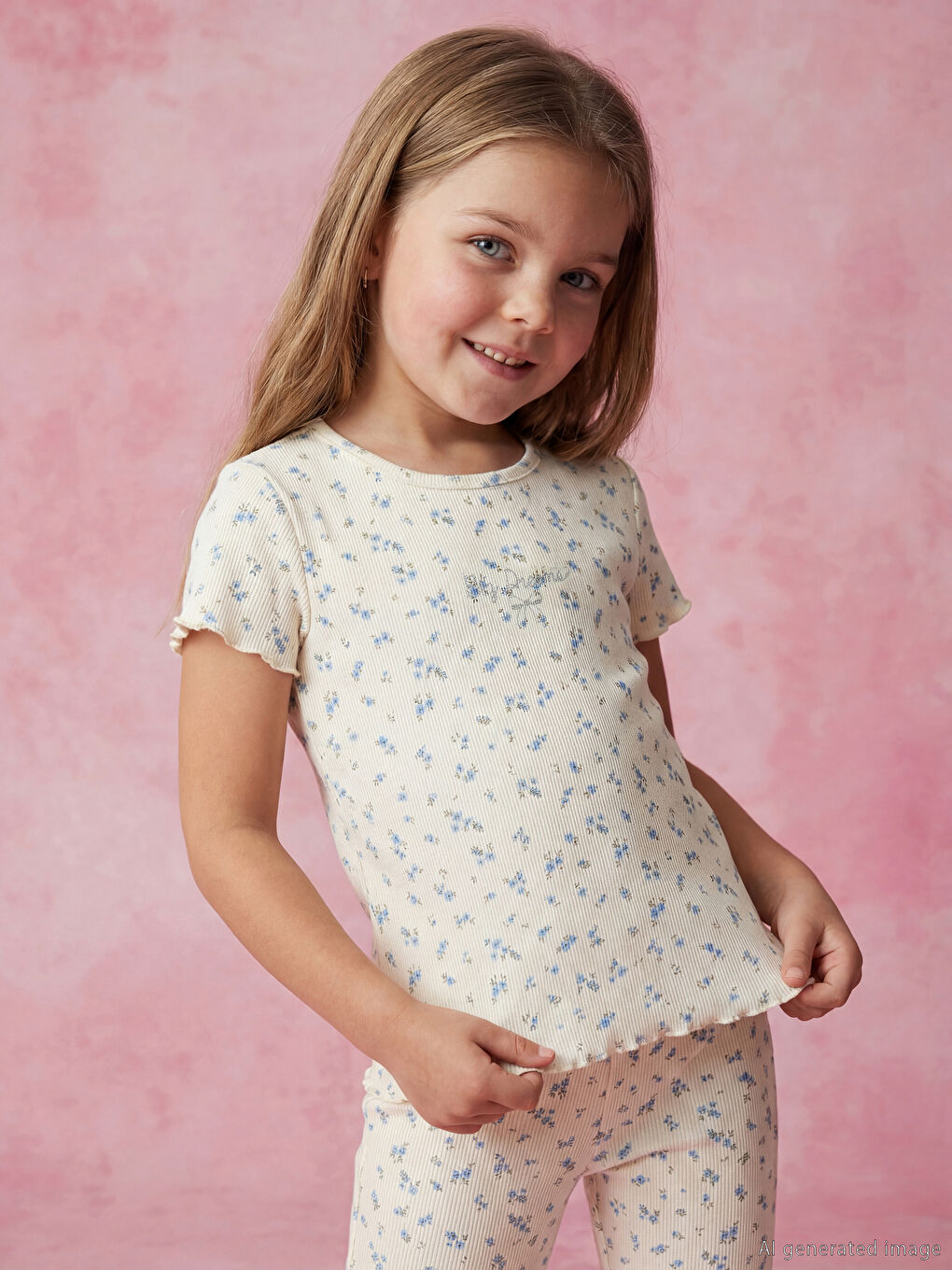 Узорчатая футболка с оборками для девочек