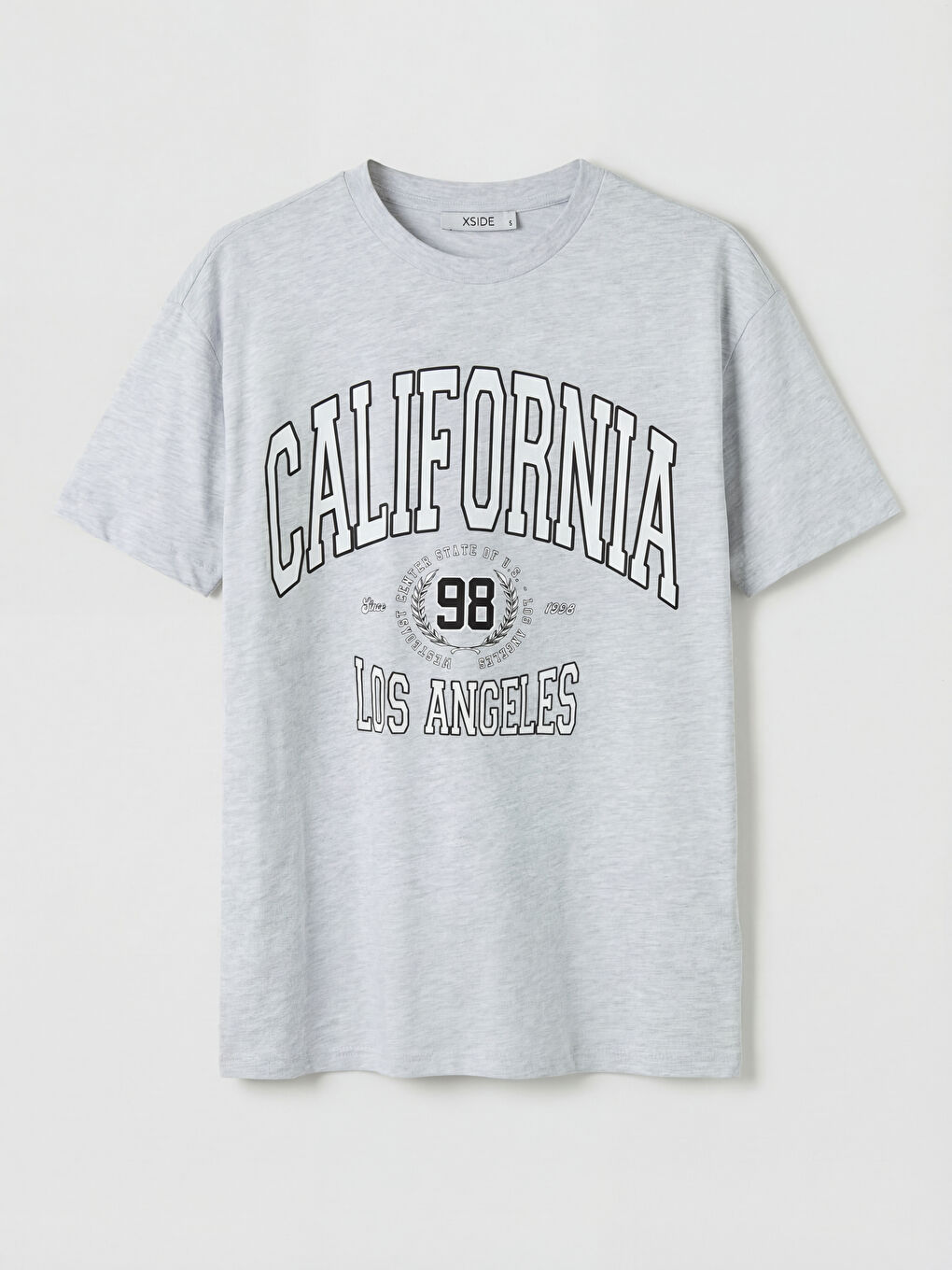 Gri Bisiklet Yaka California Baskılı Kadın Tişört