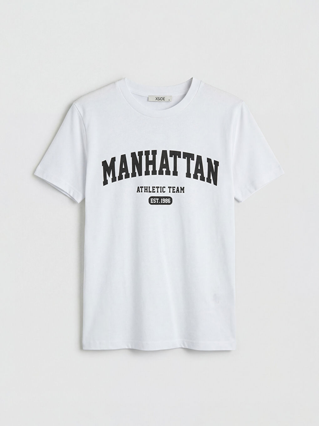 Beyaz Bisiklet Yaka Baskılı Kadın Tişört