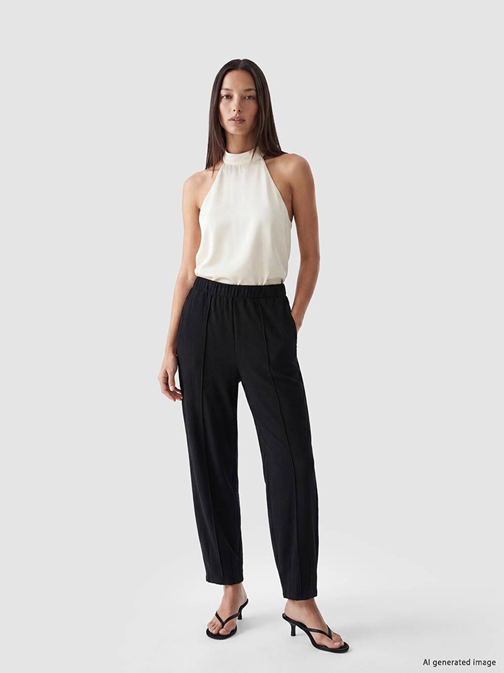 Elastic Waist Women's Ribbed Trousers