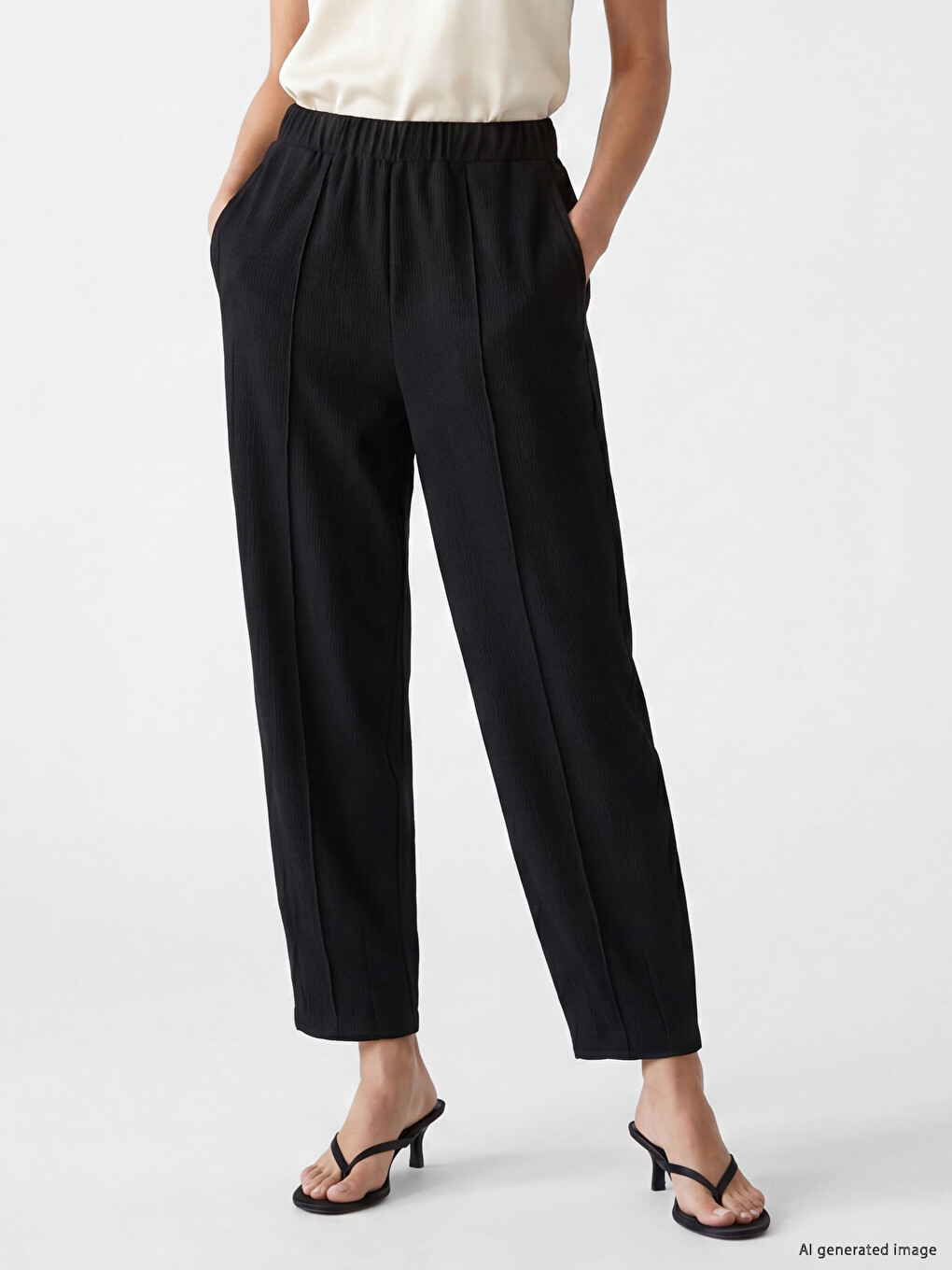 Elastic Waist Women's Ribbed Trousers-1