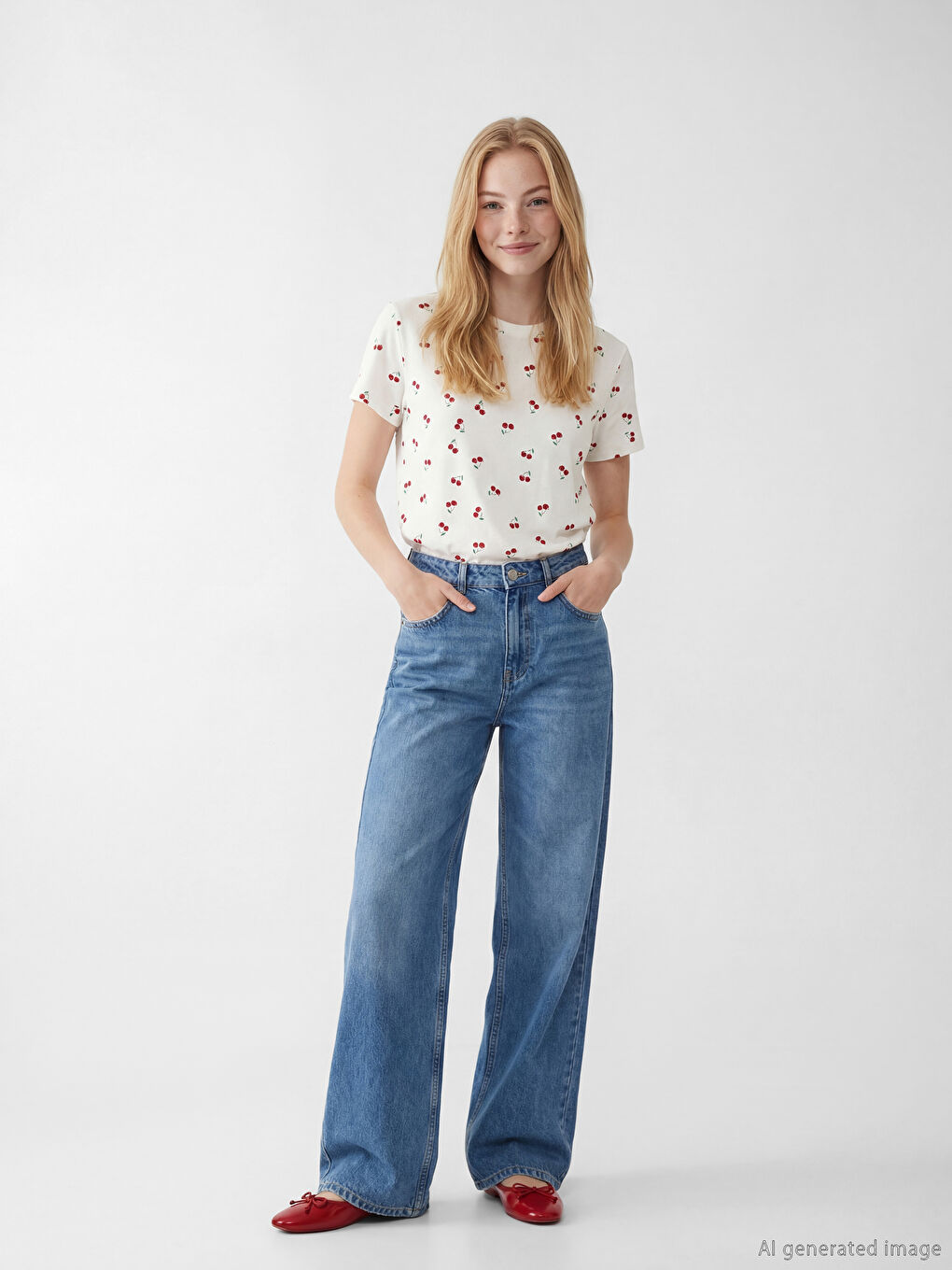 Beyaz Bisiklet Yaka Kadın Tişört-1