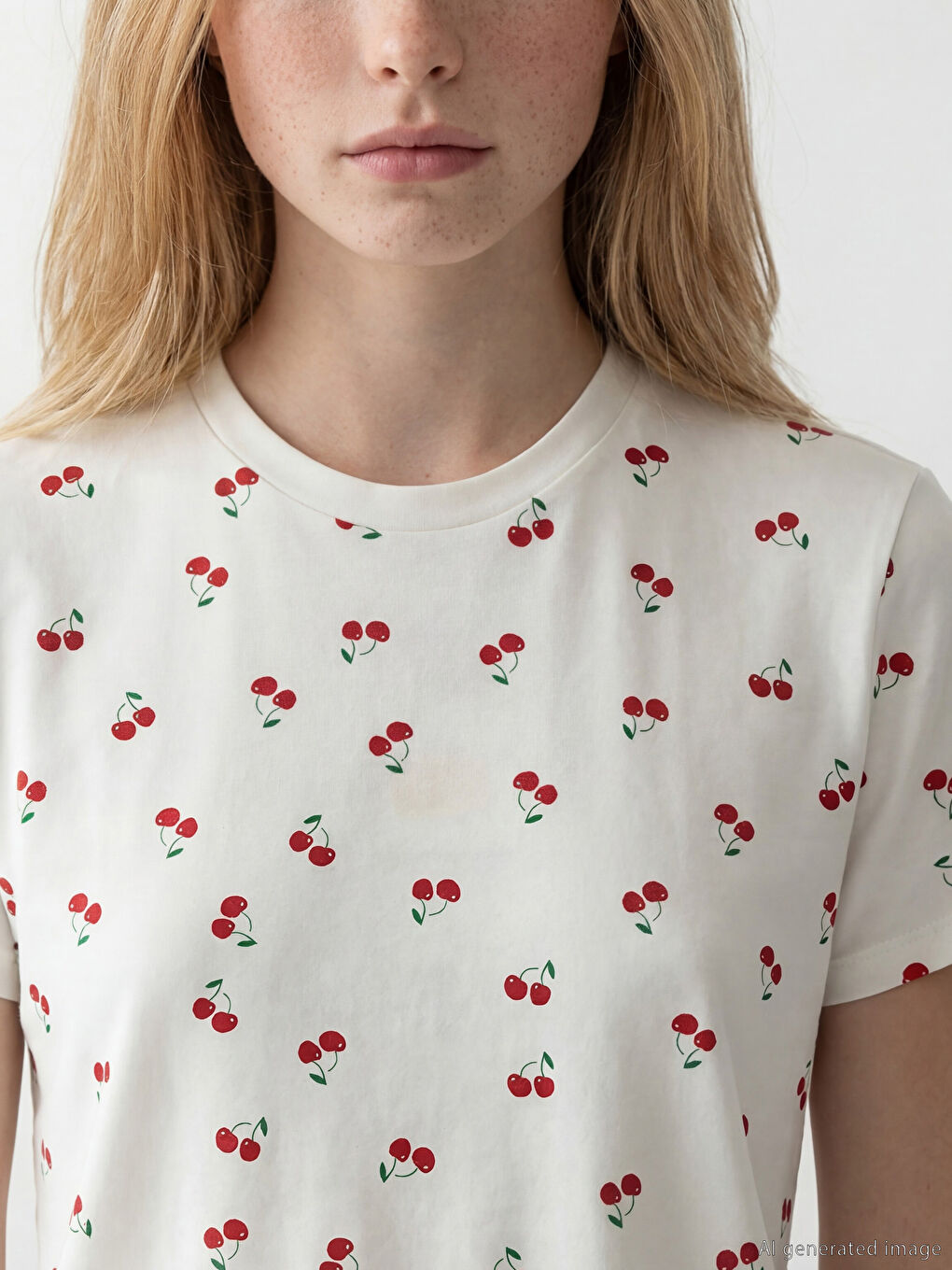 Beyaz Bisiklet Yaka Kadın Tişört-2