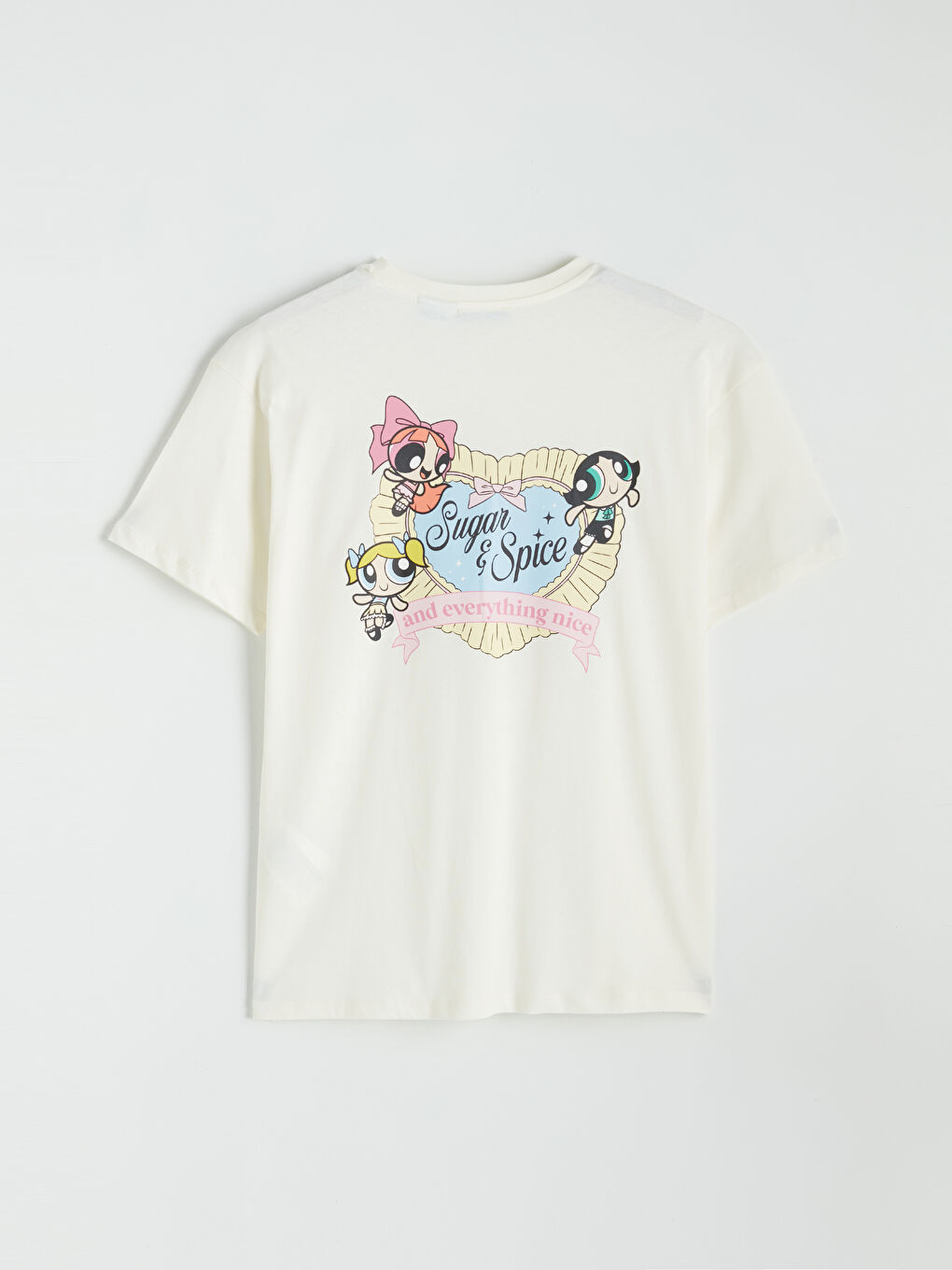 Bej PowerPuff Girls Baskılı Kadın Tişört-2