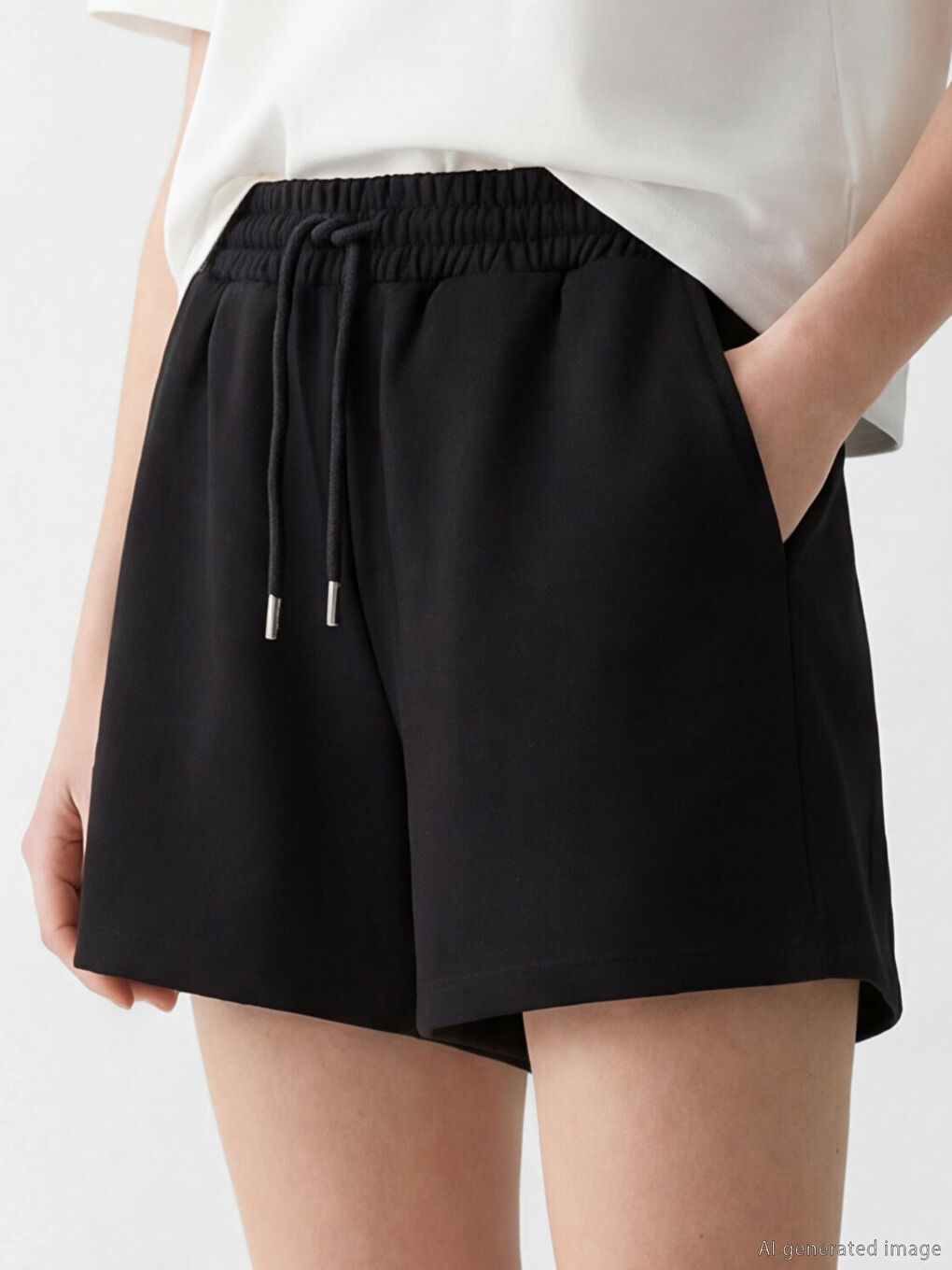 Siyah Beli Lastikli Soft Touch Kadın Şort-2