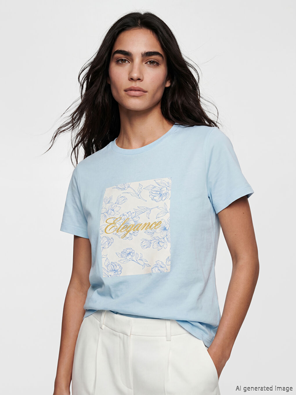 تي شيرت نسائي مطبوع بياقة دائرية