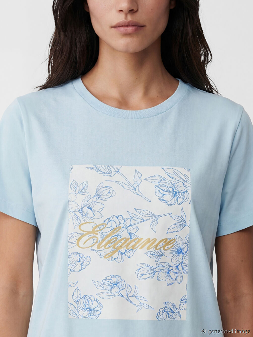 تي شيرت نسائي مطبوع بياقة دائرية-2