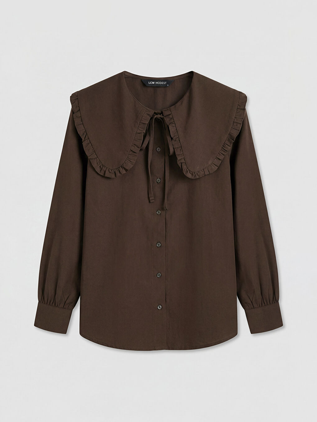 Kahverengi Bebe Yaka Fırfırlı Bluz	-8