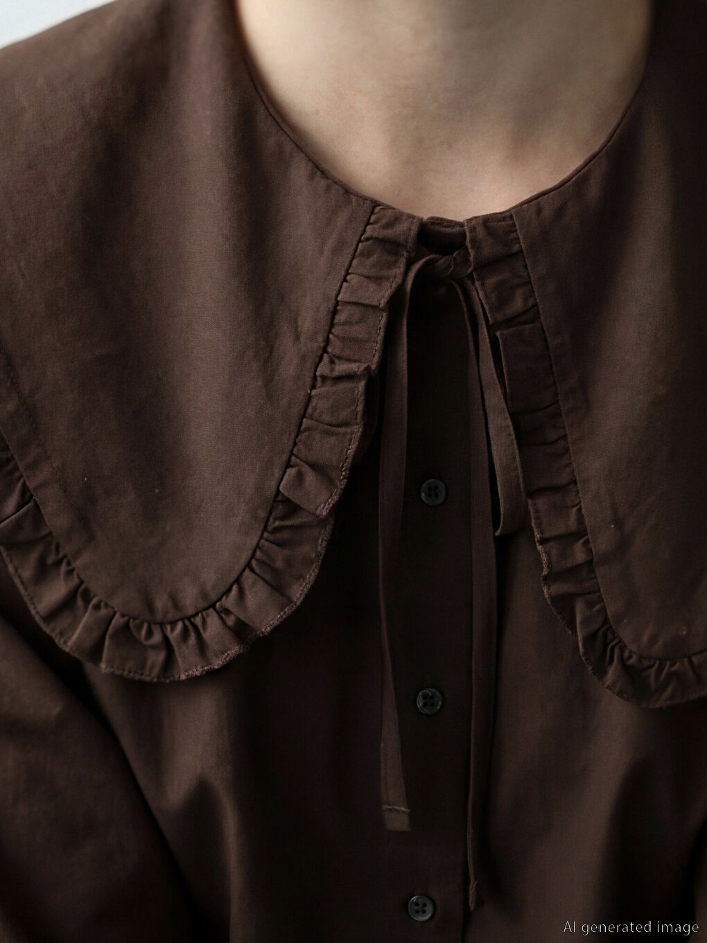 Kahverengi Bebe Yaka Fırfırlı Bluz	-4